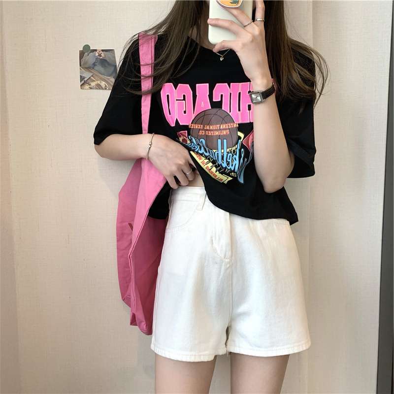 オーバーサイズTシャツ 復古風バスケット柄オーバーサイズ半袖シャツ