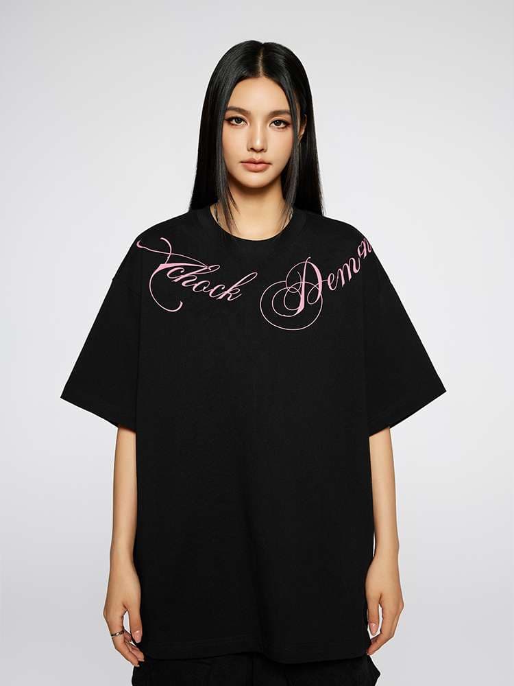 オーバーサイズTシャツ ゆったりシルエット筆記体ロゴ半袖シャツ