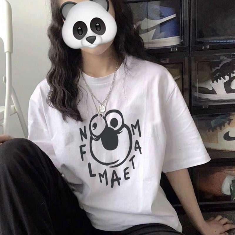 オーバーサイズTシャツ 可愛いパンダ柄プリント ゆったりオーバーサイズ半袖