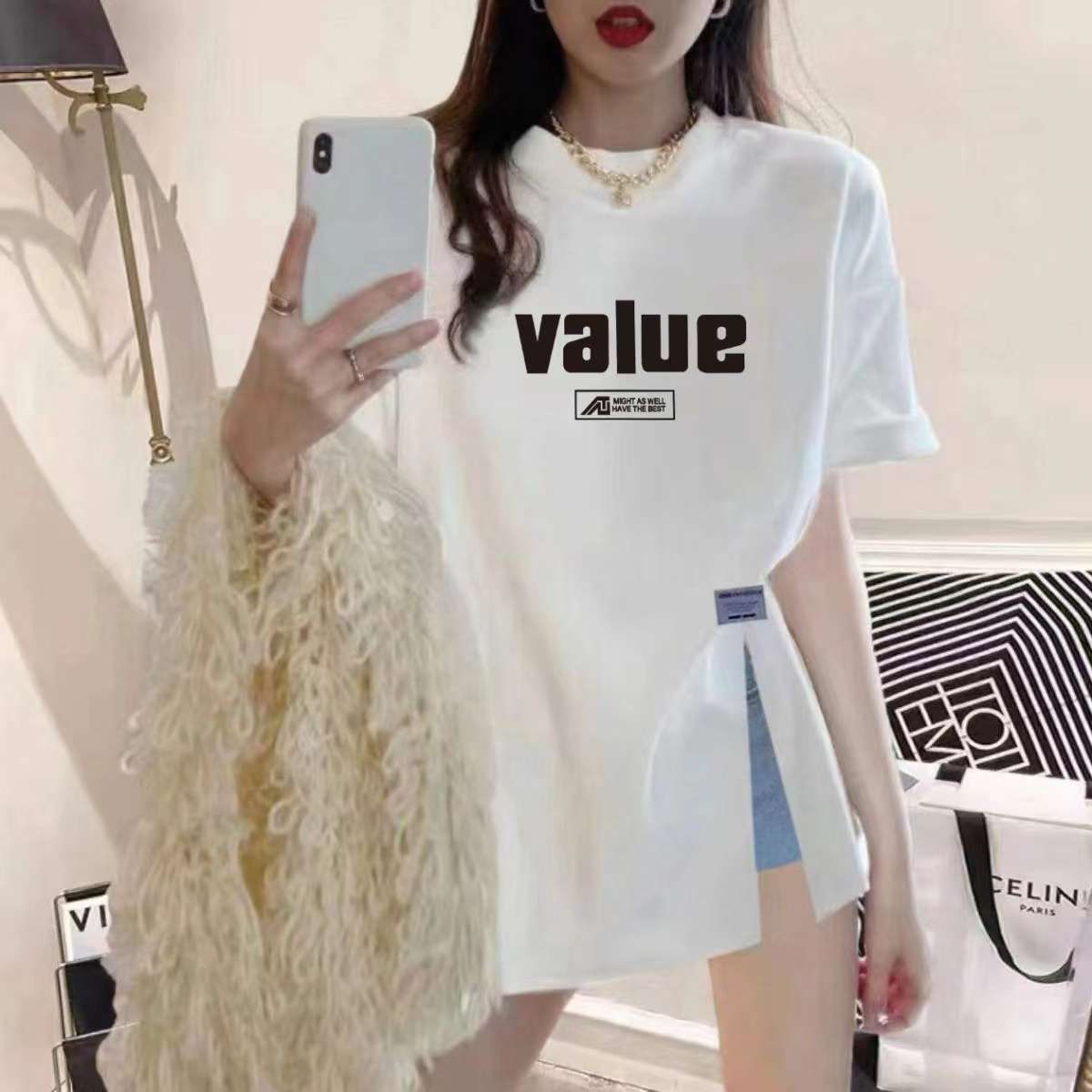 個性派プリント ゆったりオーバーサイズTシャツ