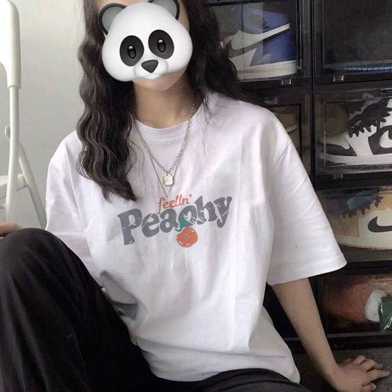 オーバーサイズTシャツ 可愛いパンダ柄プリント ゆったりオーバーサイズ半袖