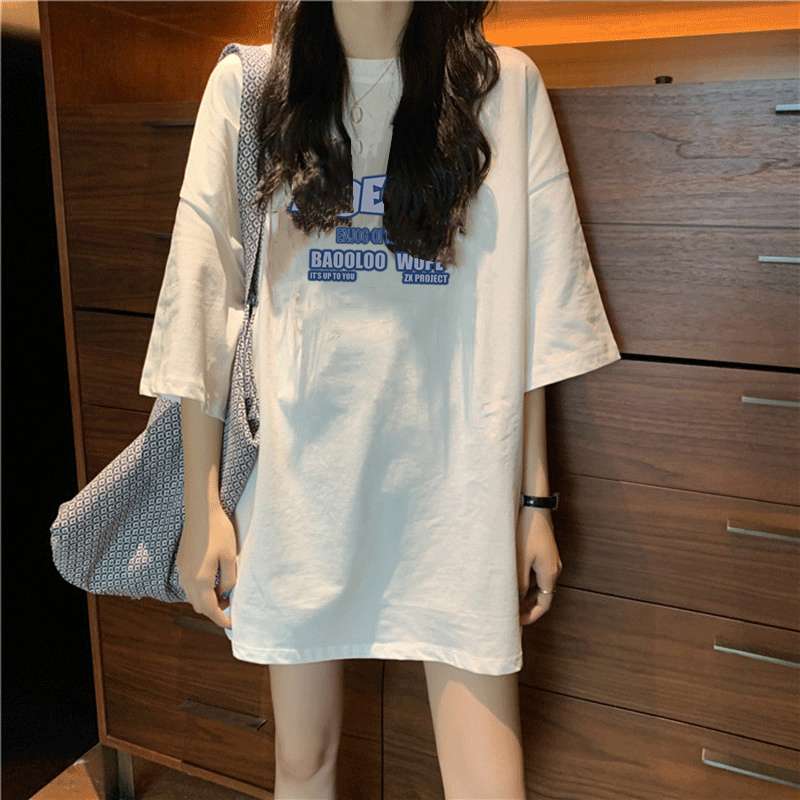 オーバーサイズTシャツ ゆったり着られる半袖プリント入りオーバーサイズ半袖シャツ