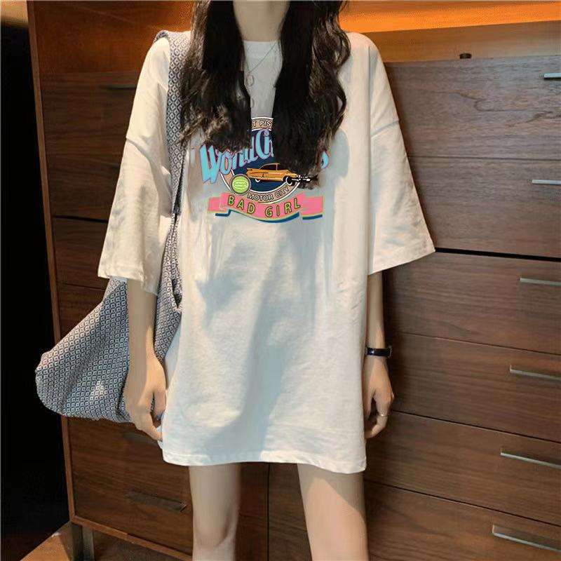 オーバーサイズTシャツ ゆったり着られる半袖プリント入りオーバーサイズ半袖シャツ