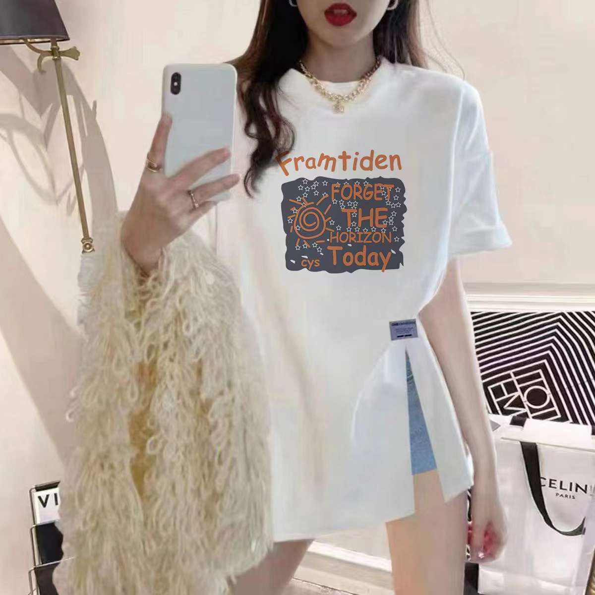 個性派プリント ゆったりオーバーサイズTシャツ