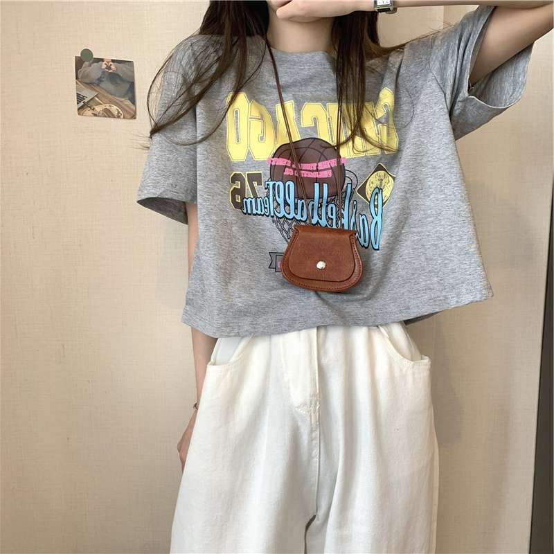 オーバーサイズTシャツ 復古風バスケット柄オーバーサイズ半袖シャツ