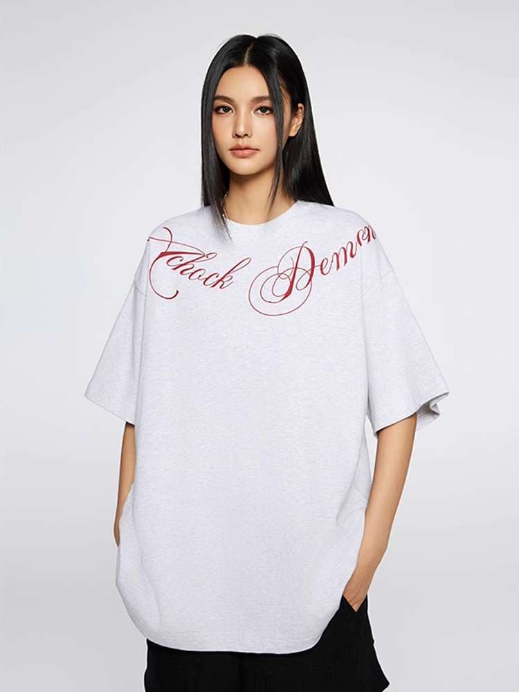 オーバーサイズTシャツ ゆったりシルエット筆記体ロゴ半袖シャツ