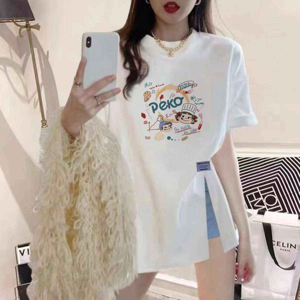 個性派プリント ゆったりオーバーサイズTシャツ