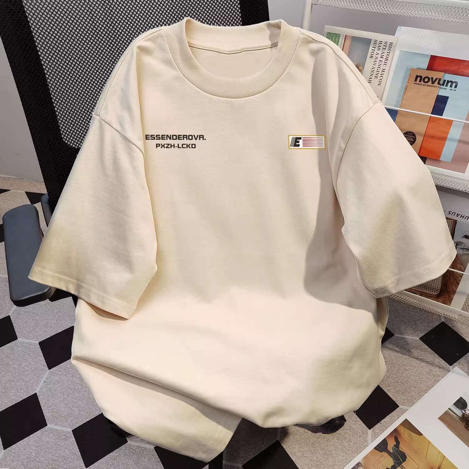 オーバーサイズTシャツ 杢グレー工業系ロゴ入りオーバーサイズ長袖
