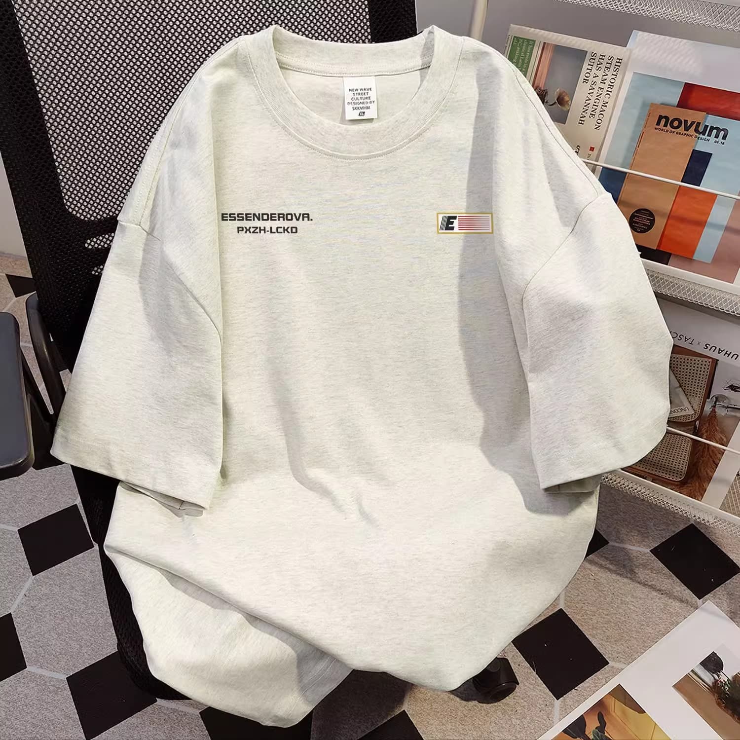 オーバーサイズTシャツ 杢グレー工業系ロゴ入りオーバーサイズ長袖
