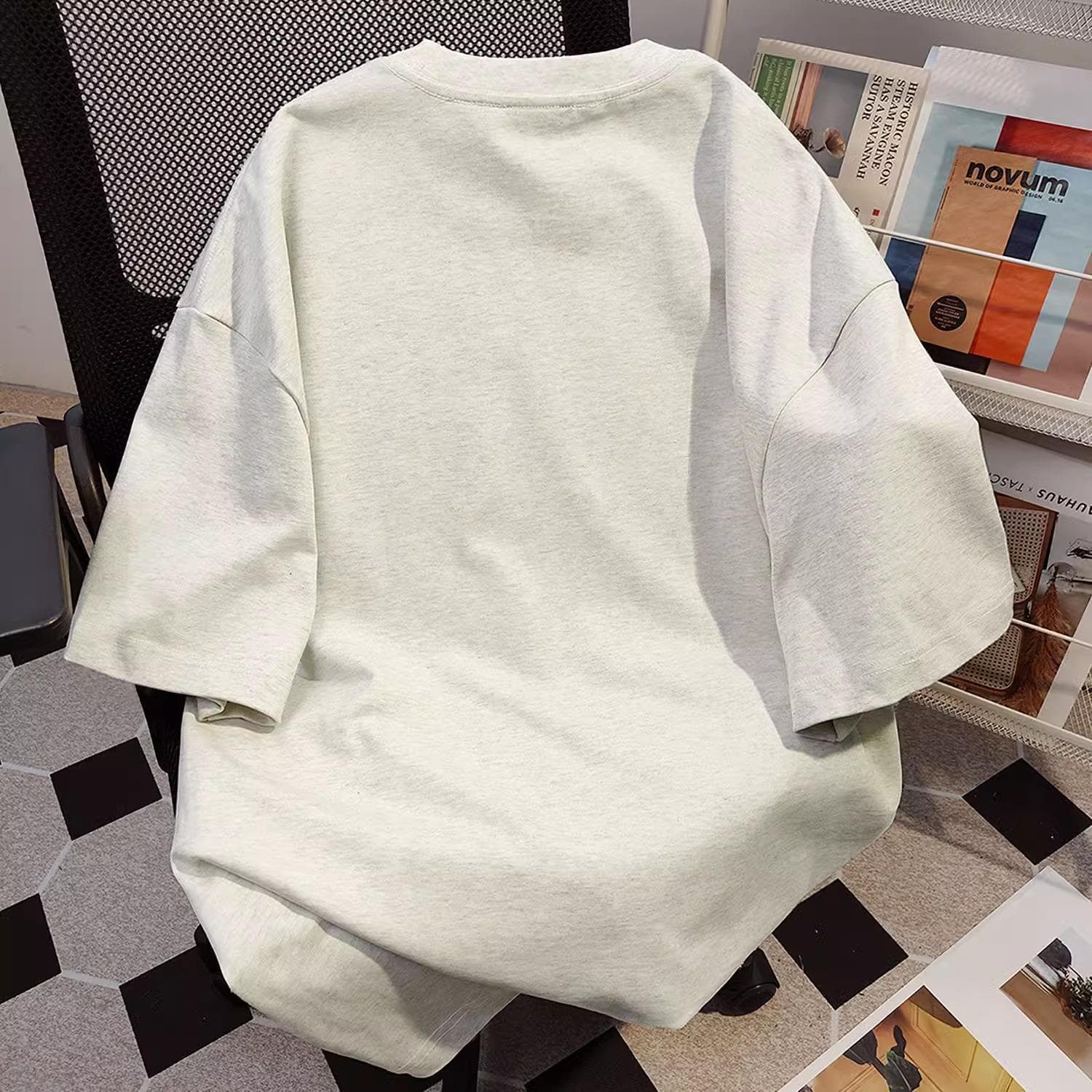 オーバーサイズTシャツ 杢グレー工業系ロゴ入りオーバーサイズ長袖