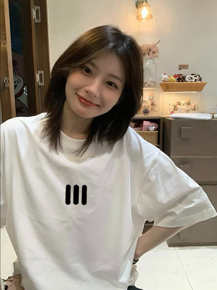 オーバーサイズTシャツ 白色三本線刺繍ゆったり長袖シャツ レディース