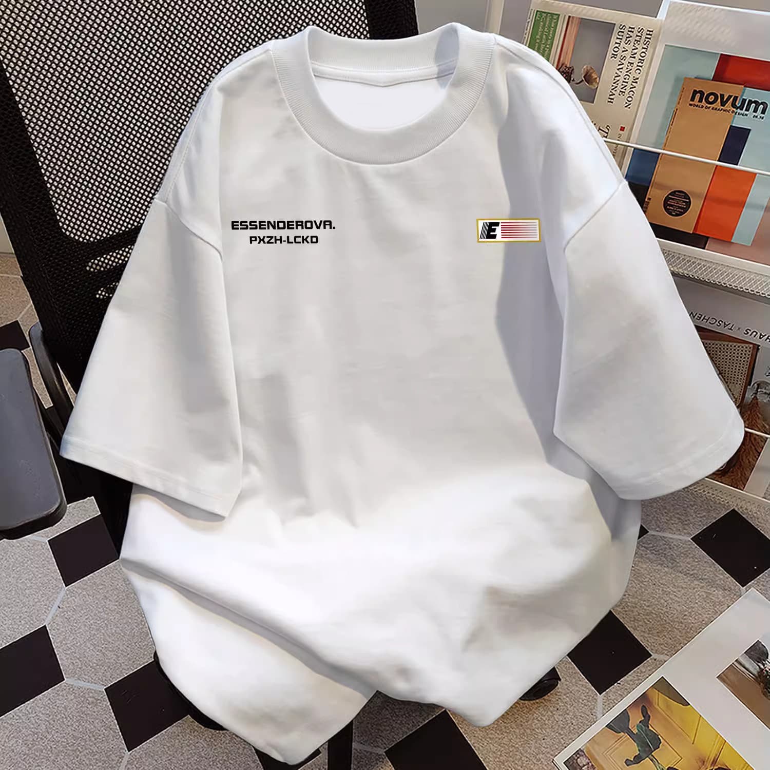 オーバーサイズTシャツ 杢グレー工業系ロゴ入りオーバーサイズ長袖