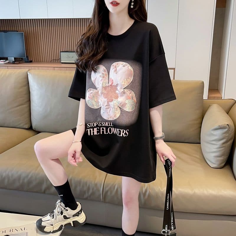 オーバーサイズTシャツ 花の香り大きめ花柄オーバーサイズ半袖上着