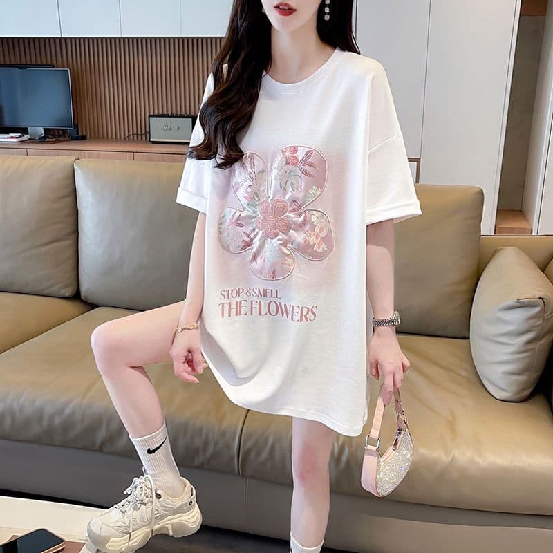 オーバーサイズTシャツ 花の香り大きめ花柄オーバーサイズ半袖上着