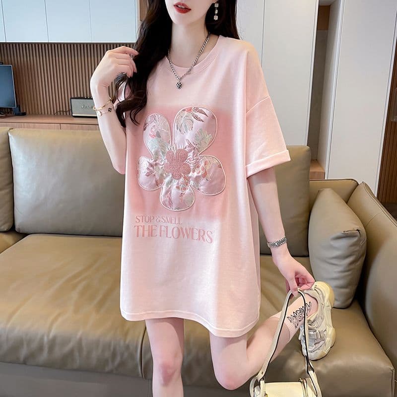 オーバーサイズTシャツ 花の香り大きめ花柄オーバーサイズ半袖上着