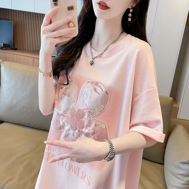 オーバーサイズTシャツ 花の香り大きめ花柄オーバーサイズ半袖上着