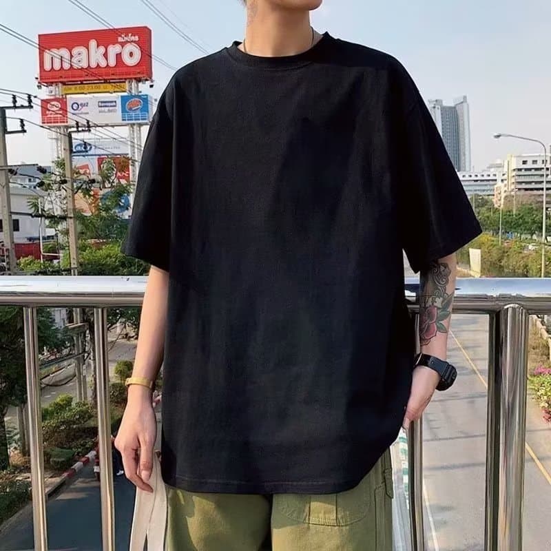オーバーサイズTシャツ ゆったり五分袖オーバーサイズ無地シャツ
