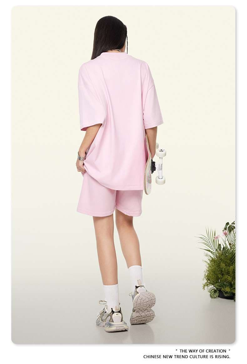 オーバーサイズTシャツ ゆったり半袖無地Tシャツ 淡いピンク