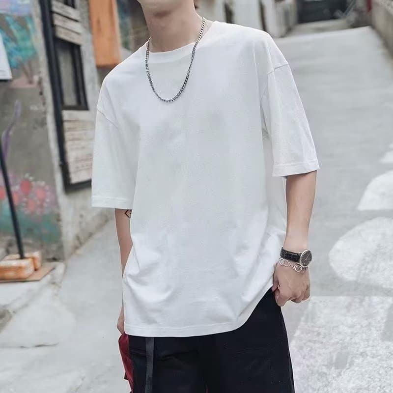 オーバーサイズTシャツ ゆったり五分袖オーバーサイズ無地シャツ