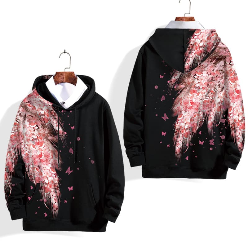 オーバーサイズTシャツ 花舞う蝶々 フーディプルオーバー