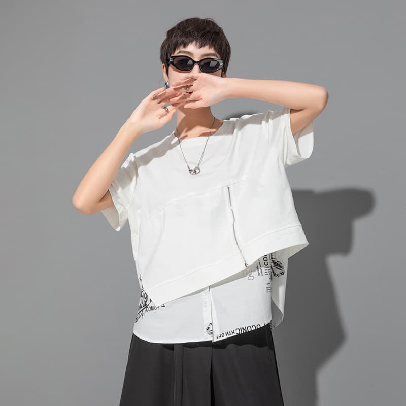 オーバーサイズTシャツ レディースレイヤード切替デザインゆったり半袖