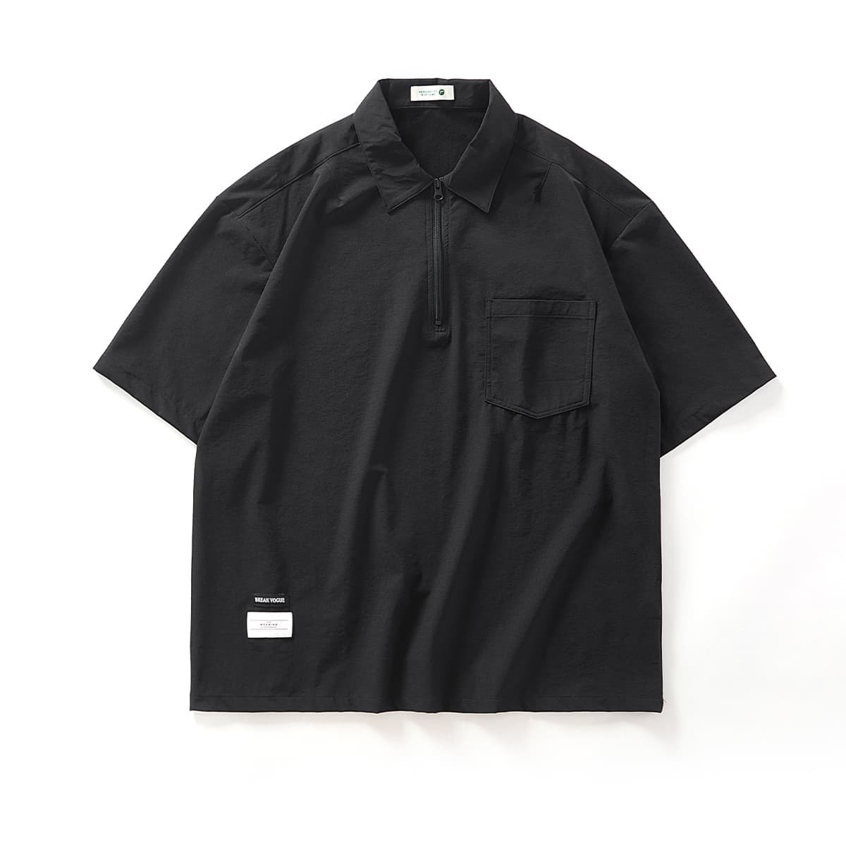 オーバーサイズTシャツ ハーフジップ襟付きポケットシャツ