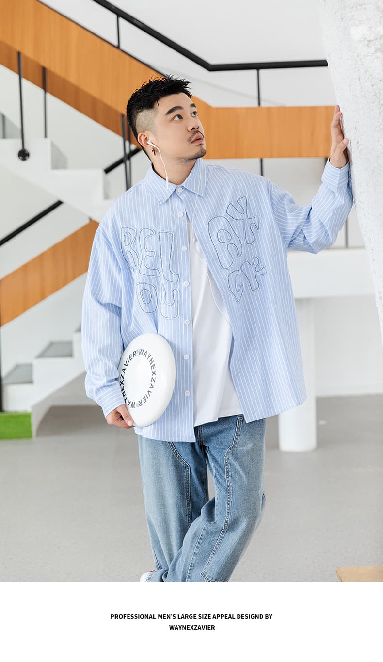 オーバーサイズTシャツ おしゃれストライプ柄重ね着風シャツ