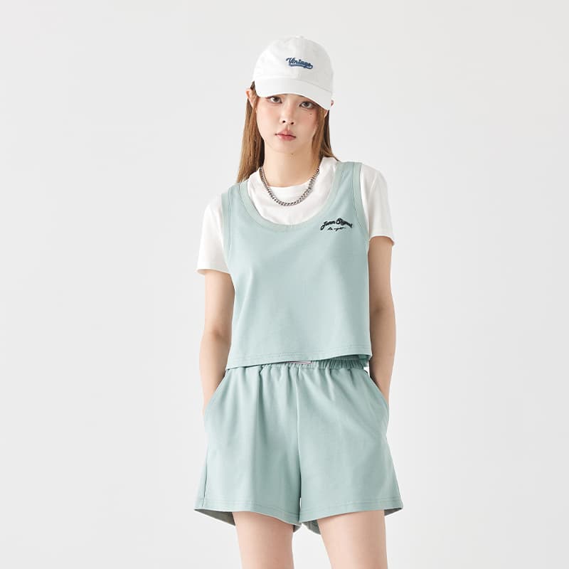 オーバーサイズTシャツ 重ね着風ベスト＆ショートパンツセット