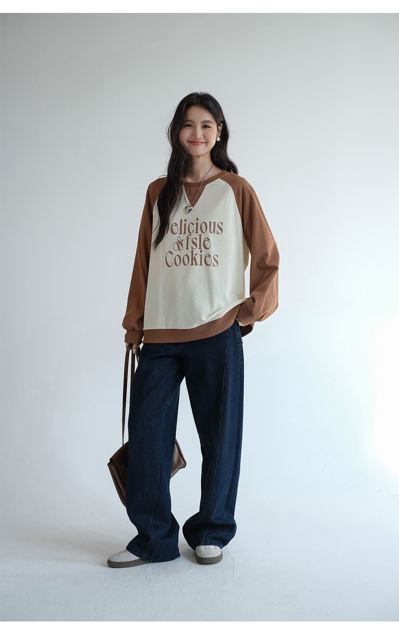 オーバーサイズTシャツ クッキー文字入り配色切替スウェット