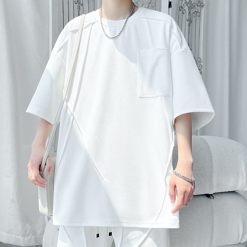 オーバーサイズTシャツ シンプル胸ポケット付きメンズゆったりＴシャツ