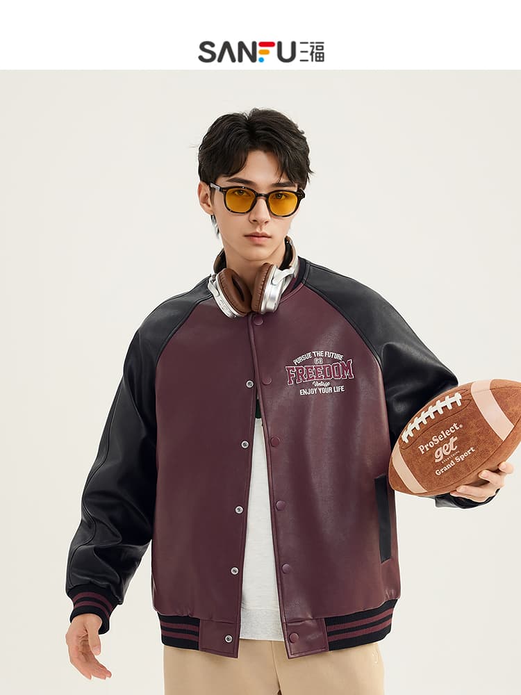 オーバーサイズTシャツ クラシック レザー 切り替え スタジャン