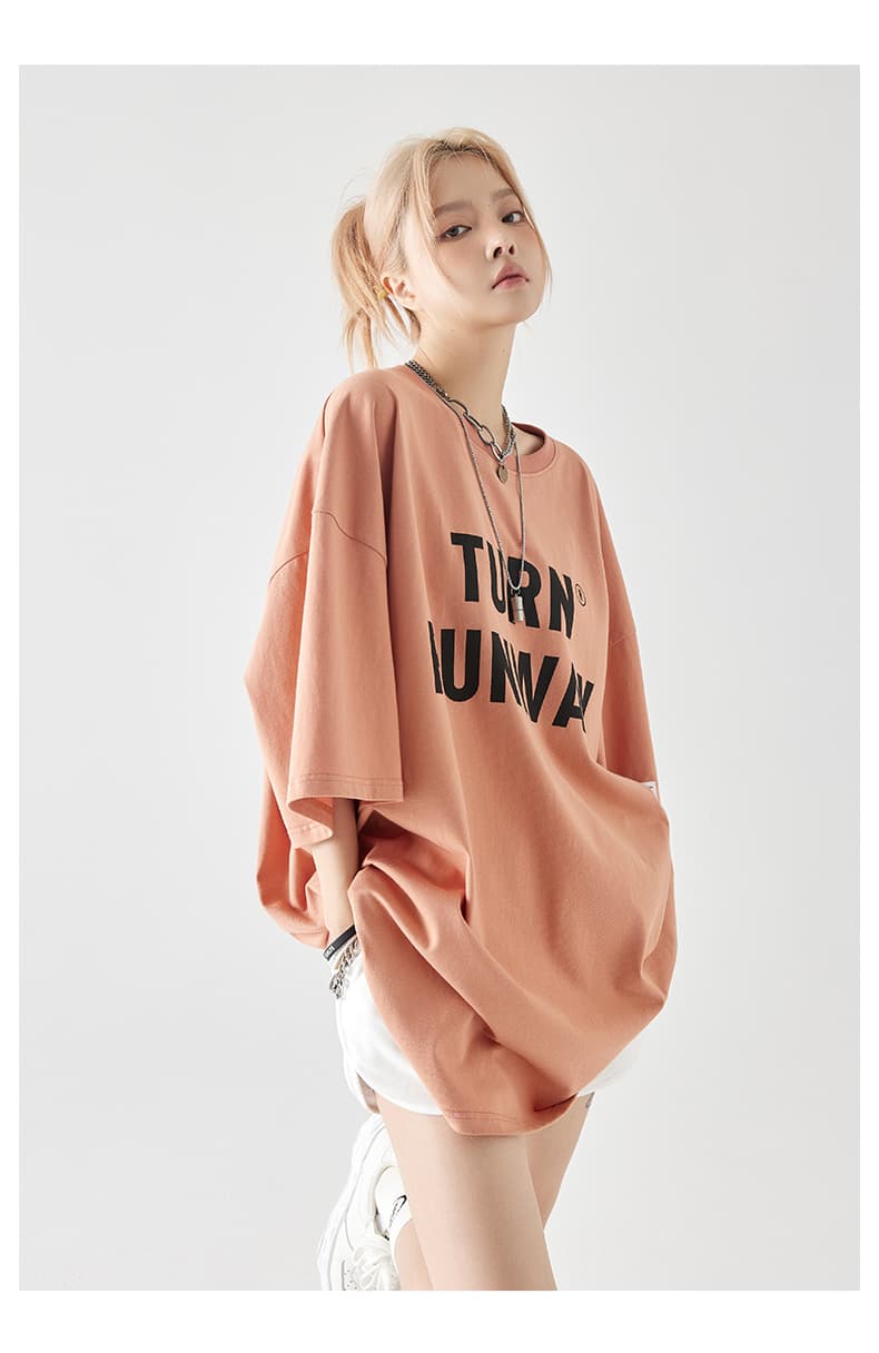 オーバーサイズTシャツ ロゴデザイン ゆったりミニワンピース