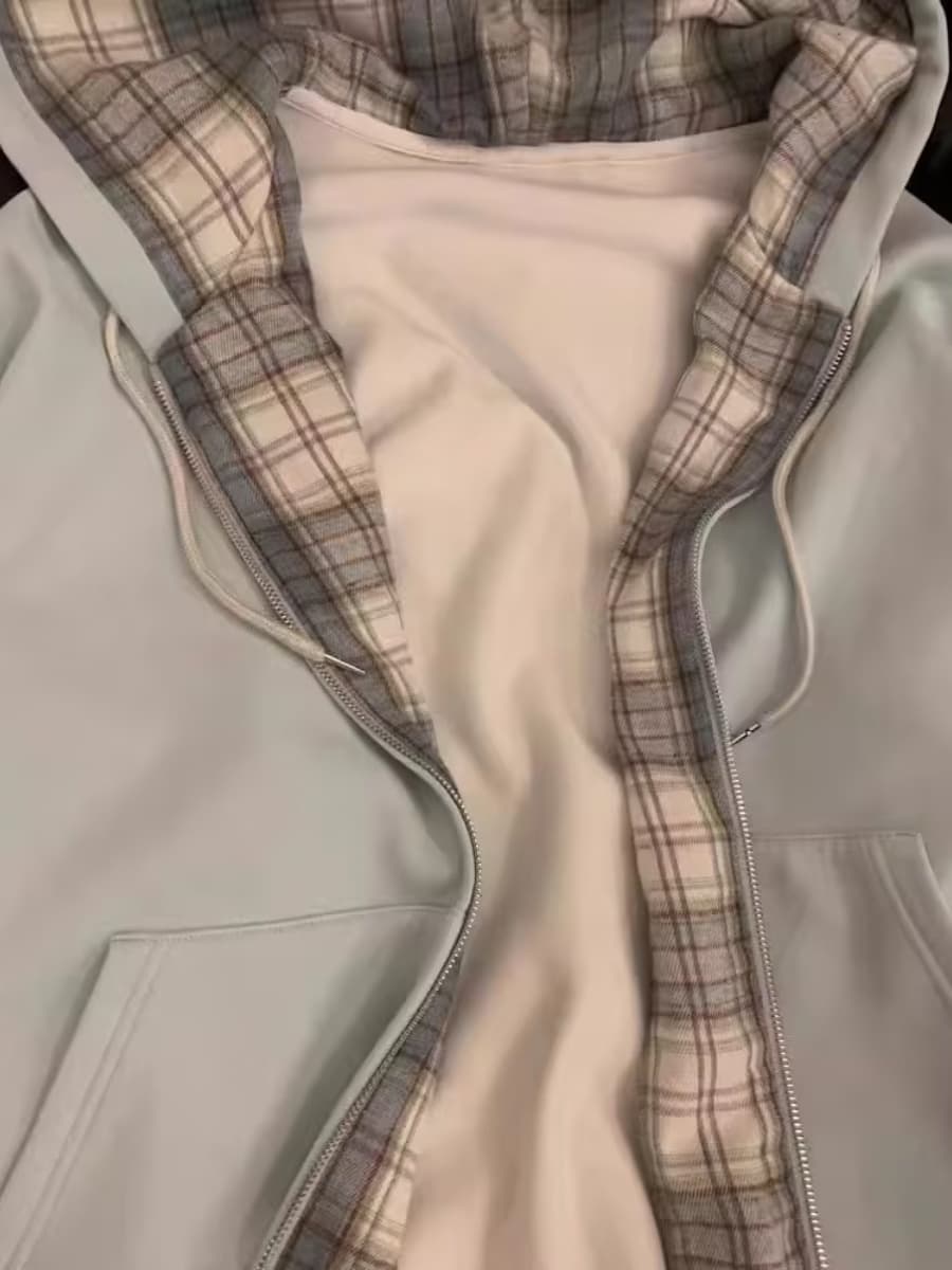 オーバーサイズTシャツ 柔らか素材 チェック裏地パーカー