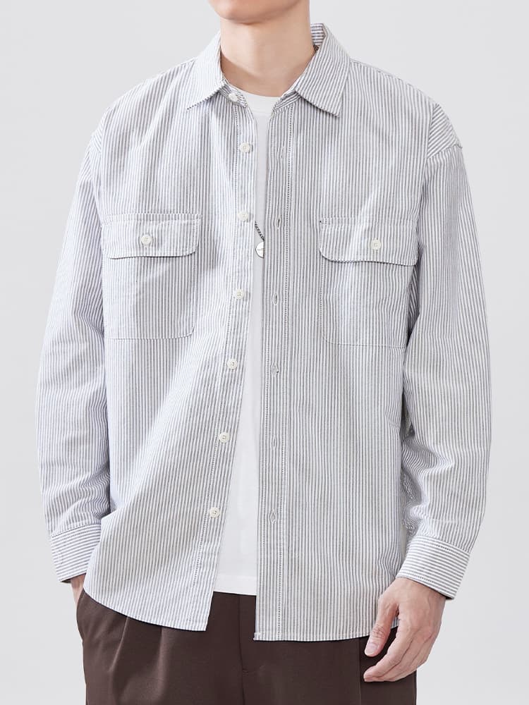 オーバーサイズシャツ オーバーサイズTシャツ ストライプ柄ゆったりワークシャツ