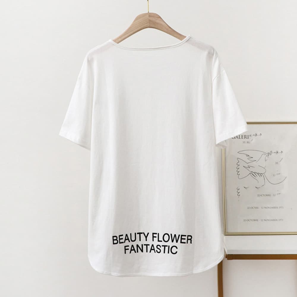 オーバーサイズTシャツ 韓国風ロゴ入りオーバーサイズ半袖シャツ レディース