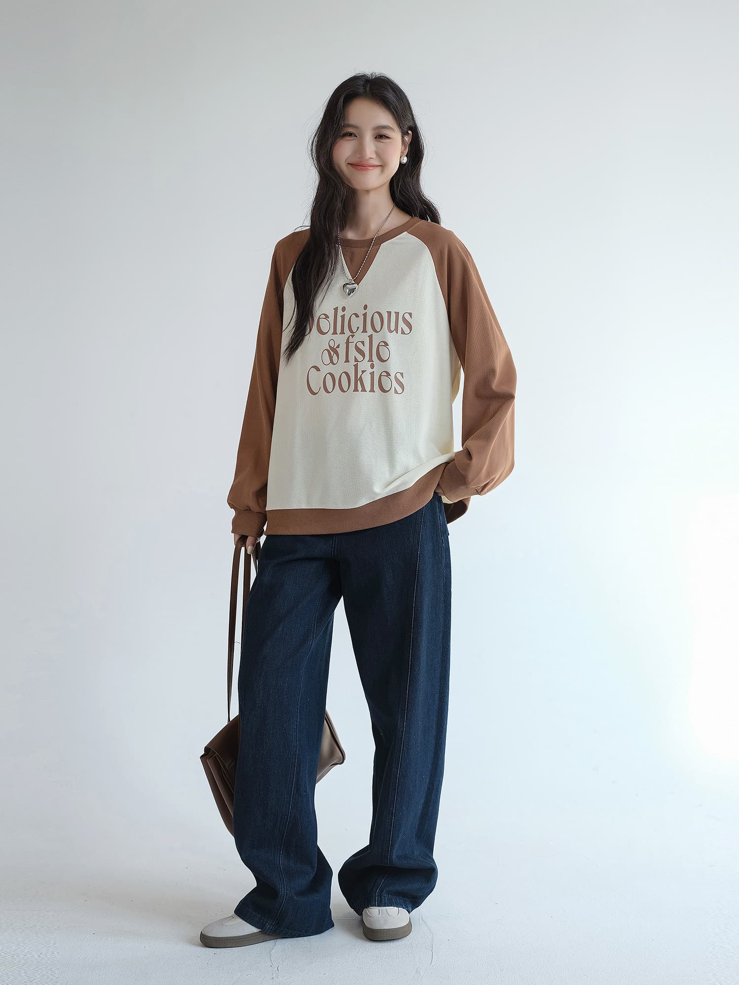 オーバーサイズTシャツ クッキー文字入り配色切替スウェット