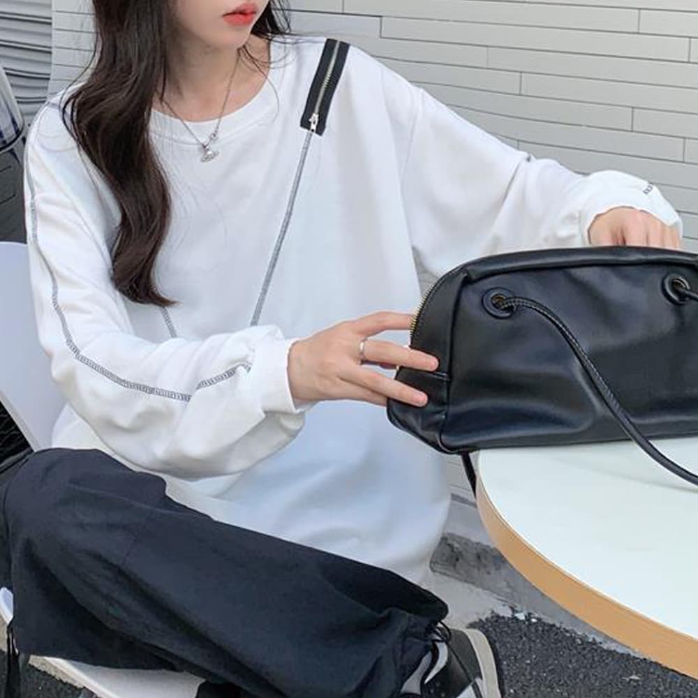 オーバーサイズTシャツ オーバーサイズ長袖無地カットソー体型カバー