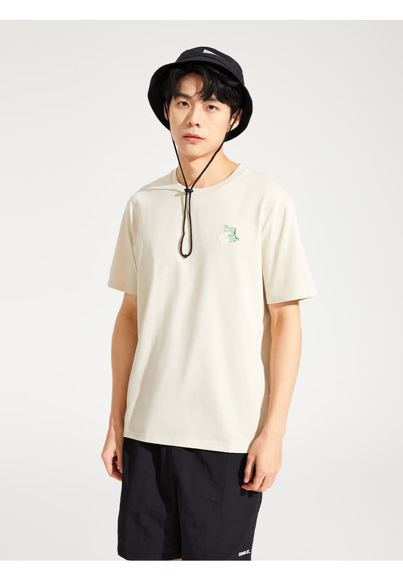 オーバーサイズTシャツ ワンポイント恐竜刺繍ゆったり半袖