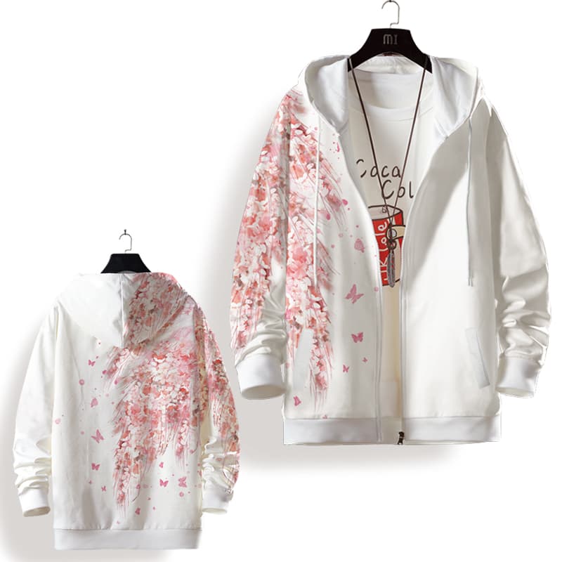 オーバーサイズTシャツ 花舞う蝶々 フーディプルオーバー