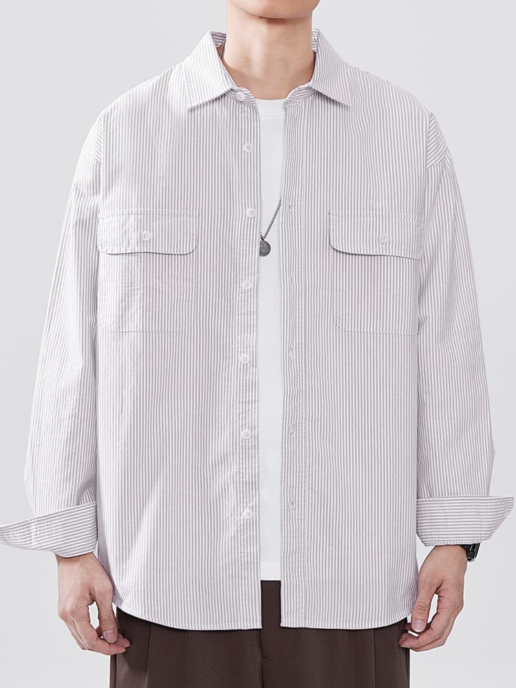 オーバーサイズシャツ オーバーサイズTシャツ ストライプ柄ゆったりワークシャツ