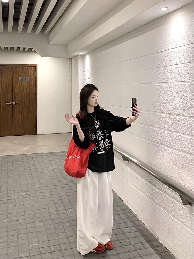 オーバーサイズTシャツ 雪花模様デザイン ゆったりプルオーバー