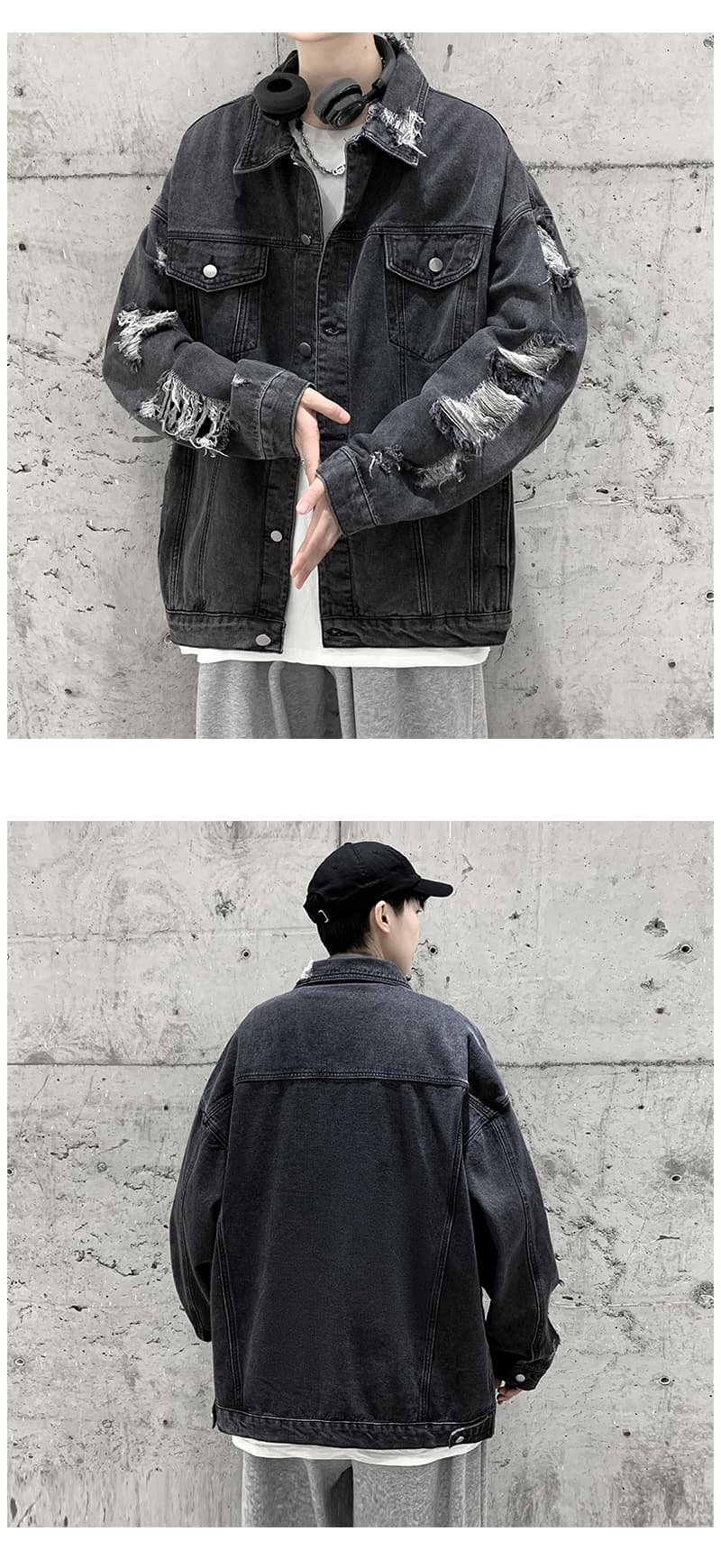 オーバーサイズTシャツ ダメージ加工デニムジャケット