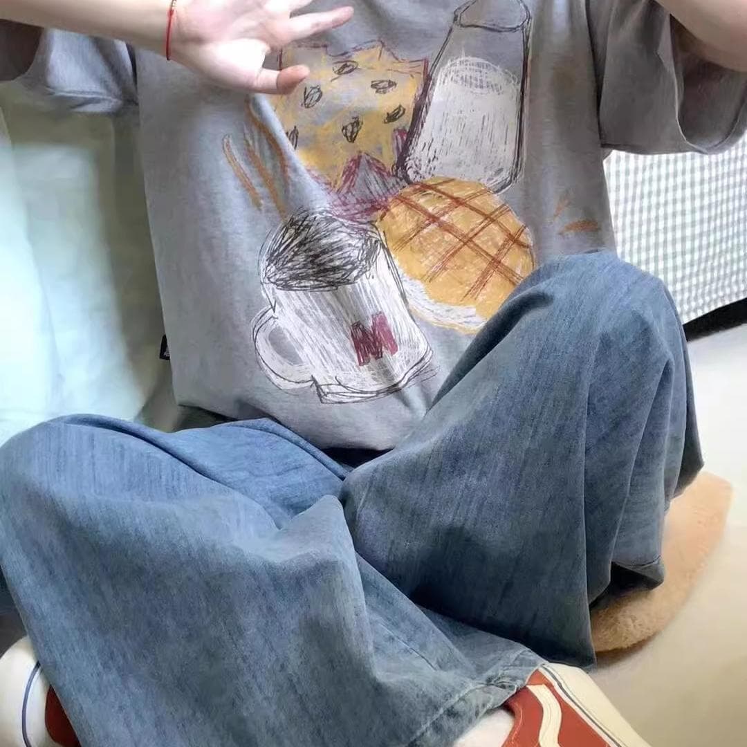 オーバーサイズTシャツ 朝食イラスト ゆったりルームウェア