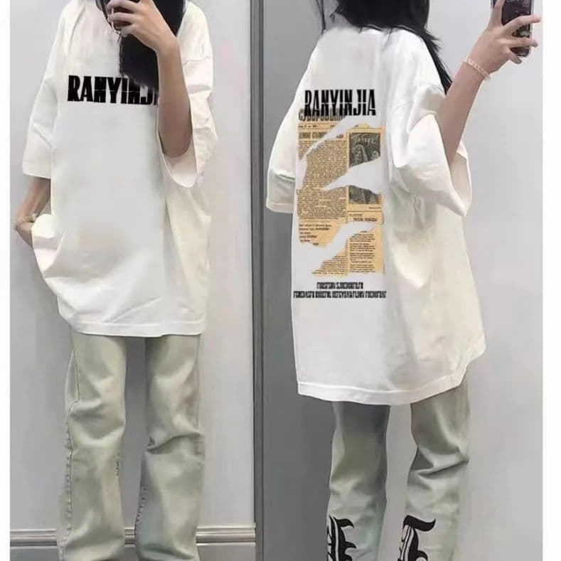 オーバーサイズTシャツ ストリート風ゆったりロング丈カットソー