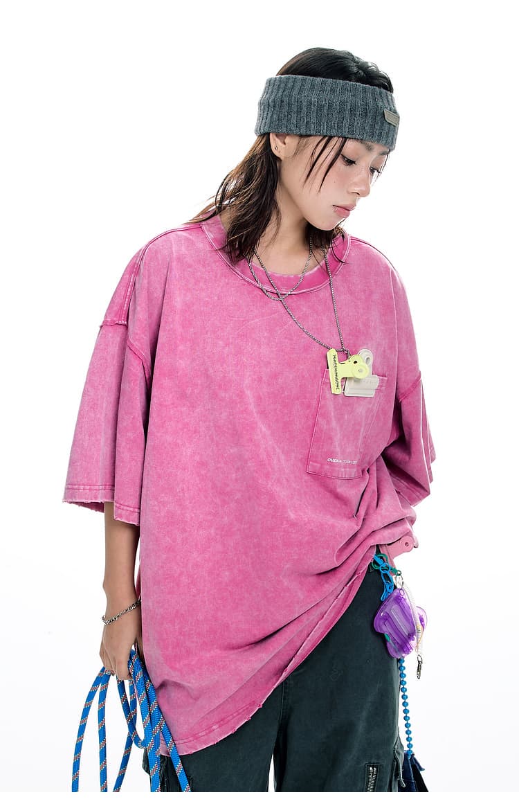 オーバーサイズTシャツ ヴィンテージ風ポケット付きゆるシルエット