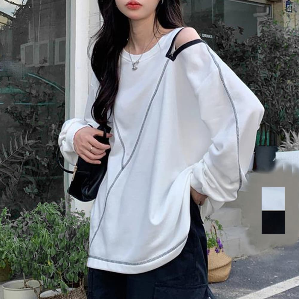 オーバーサイズTシャツ オーバーサイズ長袖無地カットソー体型カバー