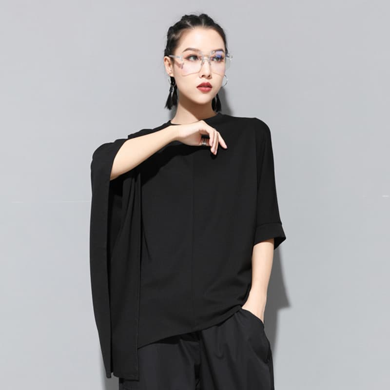 オーバーサイズTシャツ レディースアシンメトリー ドレープ カットソー