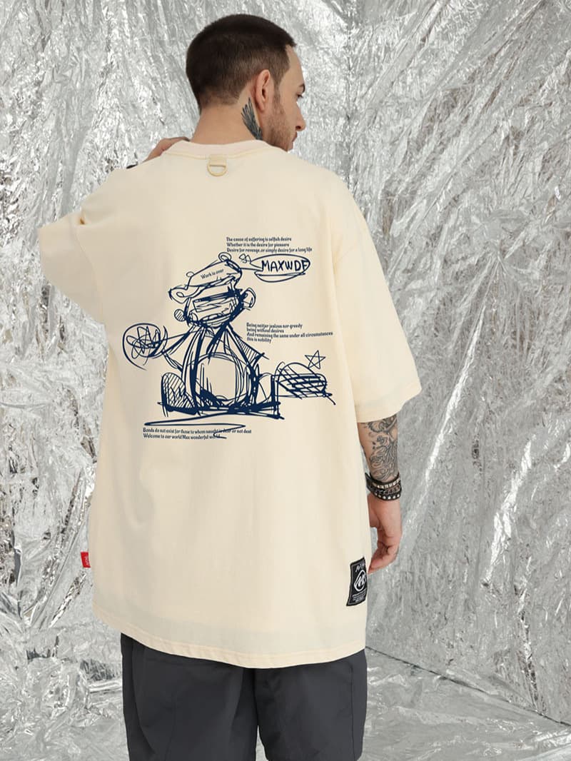 オーバーサイズTシャツ メンズオーバーサイズ半袖Tシャツ ストリート系プリント柄 全7色