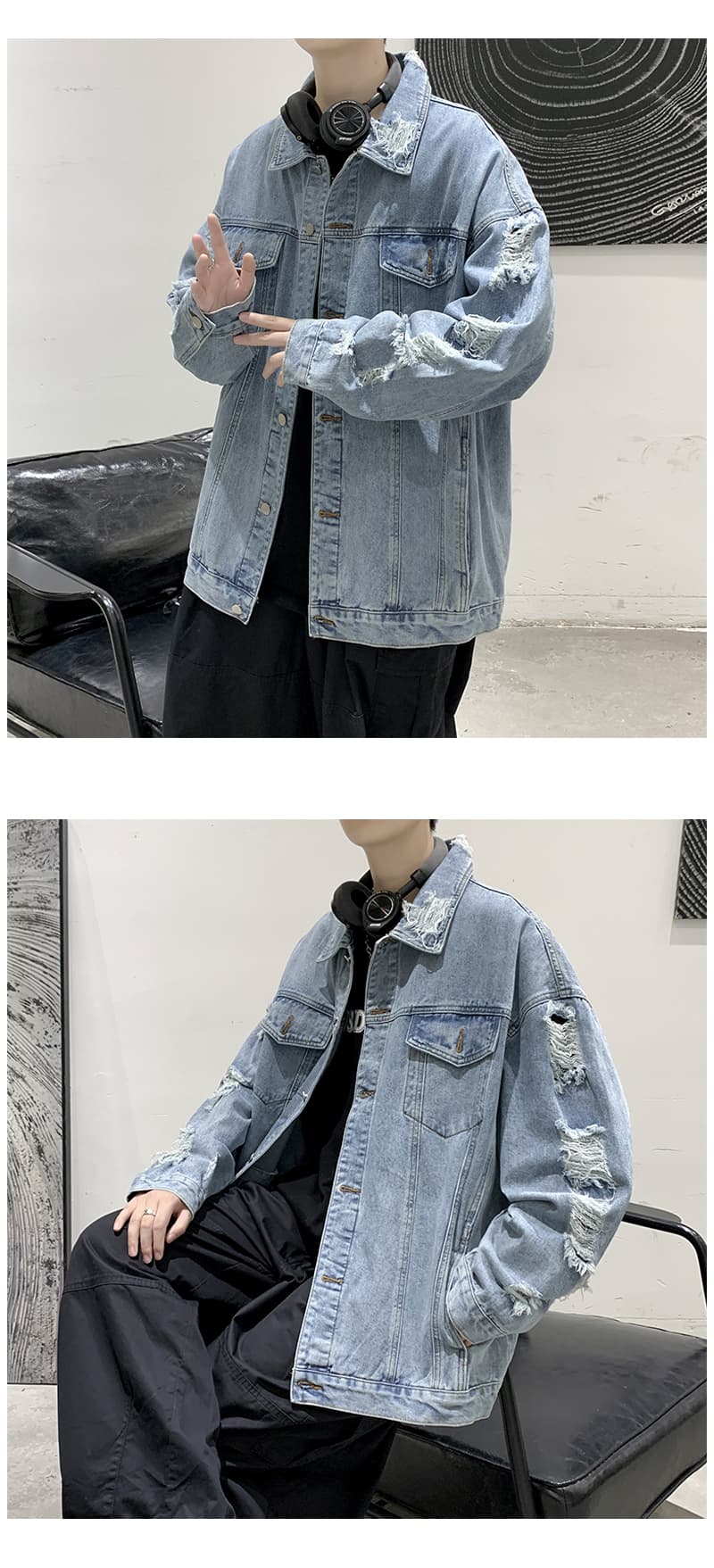 オーバーサイズTシャツ ダメージ加工デニムジャケット