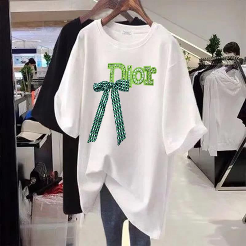 オーバーサイズTシャツ リボン刺繍 ゆったりカジュアル半袖